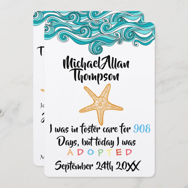 Adoption From Foster Care Announcment- Party Invitation (Front/Back)