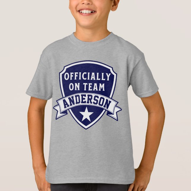 Adoption "Officially Team" Name Kid's Gotcha Day T-Shirt (Front)