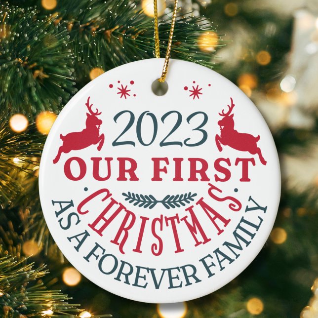 Adoption "Our First Forever Family Christmas" Ceramic Tree Decoration (Our first christmas as a forever family adoption ornament custom year & name adoption keepsake gift)