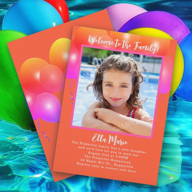 Adoption Party Daughter Photo Balloons Invitation (Creator Uploaded)