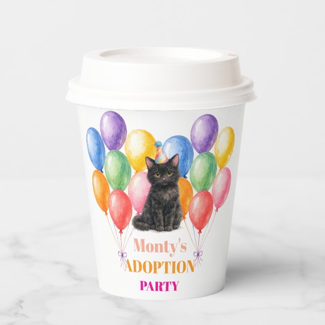 Adoption Party Gotcha day Black Cat Pet Paper Cups (Front)