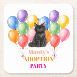 Adoption Party Gotcha day Black Cat Pet Square Paper Coaster