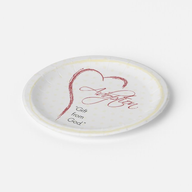 Adoption, Religious, Yellow Dots with Red Heart Paper Plate (Angled)