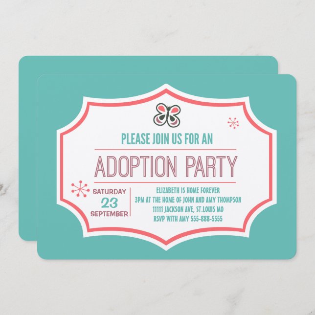 Adoption Shower Modern Pink & Blue Butterfly Invitation (Front/Back)