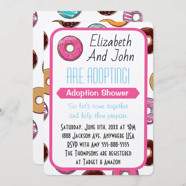 Adoption Shower Modern Pink Doughnut Party Invitation (Front/Back)