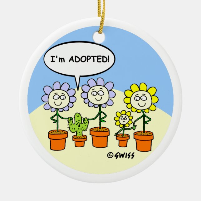 Adoption Theme Cute Cartoon Personalised Ceramic Tree Decoration (Front)