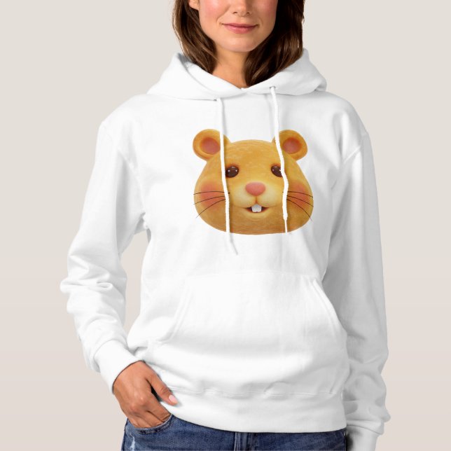 Adorable 3D Fluffy Ginger Hamster Face Hoodie (Front)