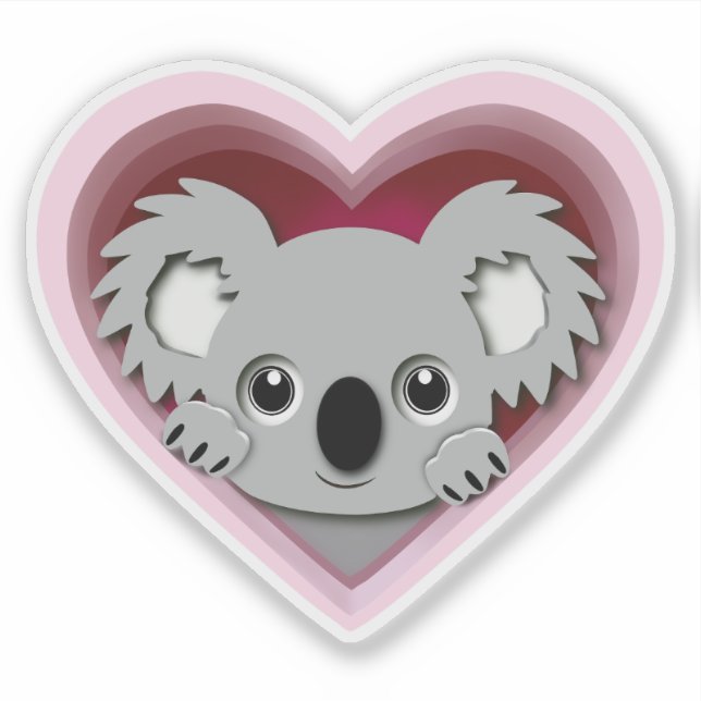 Adorable 3d Heart Koala Bear Love Sticker (Front)
