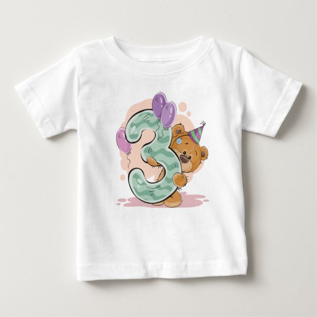 Adorable 3rd Birthday Party Baby T-Shirt (Front)