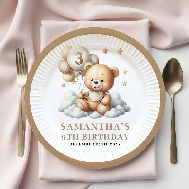 Adorable 3rd Birthday Teddy Bear Gold Plates Set (Adorable 3rd Birthday Teddy Bear Gold Plates Set)
