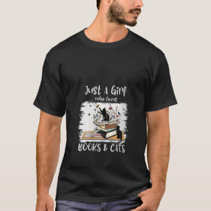 Adorable A Girl Loves Books and Cats Book Plant Fl T-Shirt