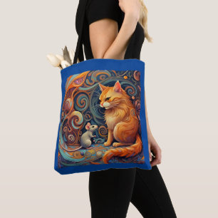 Adorable Abstract Cat & Mouse Tote Bag