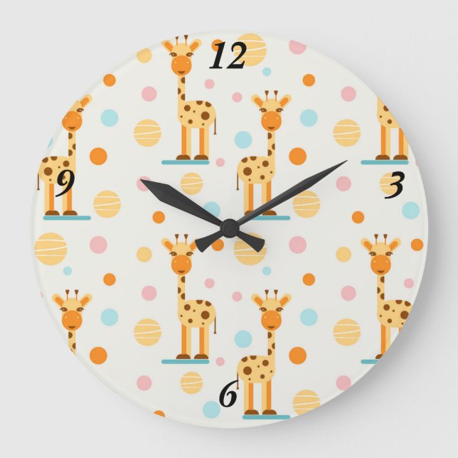 Adorable Abstract Giraffes Large Clock (Front)