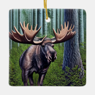 Adorable Abstract Little Moose Ceramic Ornament