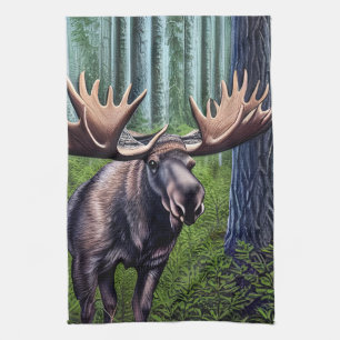 Adorable Abstract Little Moose Tea Towel