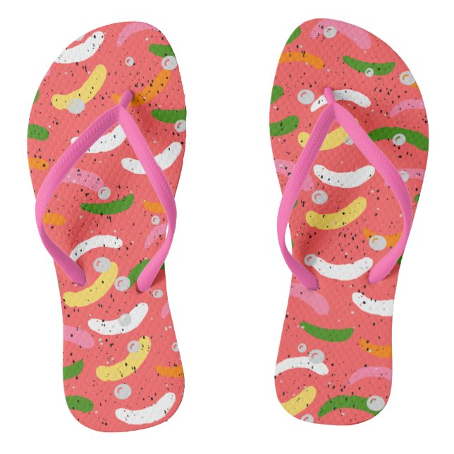 Adorable abstract pattern cute pink white green jandals (Footbed)