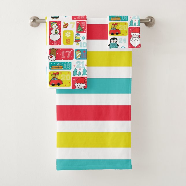 Adorable Advent Calendar Christmas Bath Towel Set (Insitu)