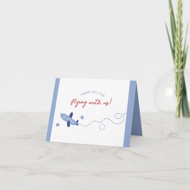Adorable Aeroplane How Time Flies Birthday Party Thank You Card (Front)