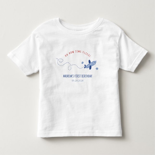 Adorable Aeroplane How Time Flies First Birthday Toddler T-Shirt (Front)