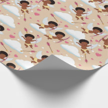 Adorable African American Cherub with Hearts