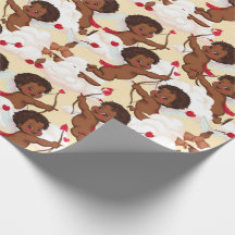 Adorable African American Cherub with Hearts