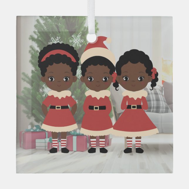 Adorable African American Christmas Ornament (Front)
