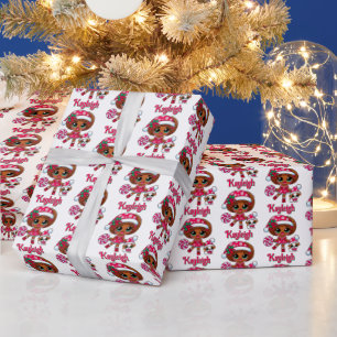 Adorable African American Girl & Puppy Christmas Wrapping Paper