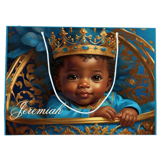 Adorable African Prince Royal Baby Shower/Birthday Large Gift Bag (Back)