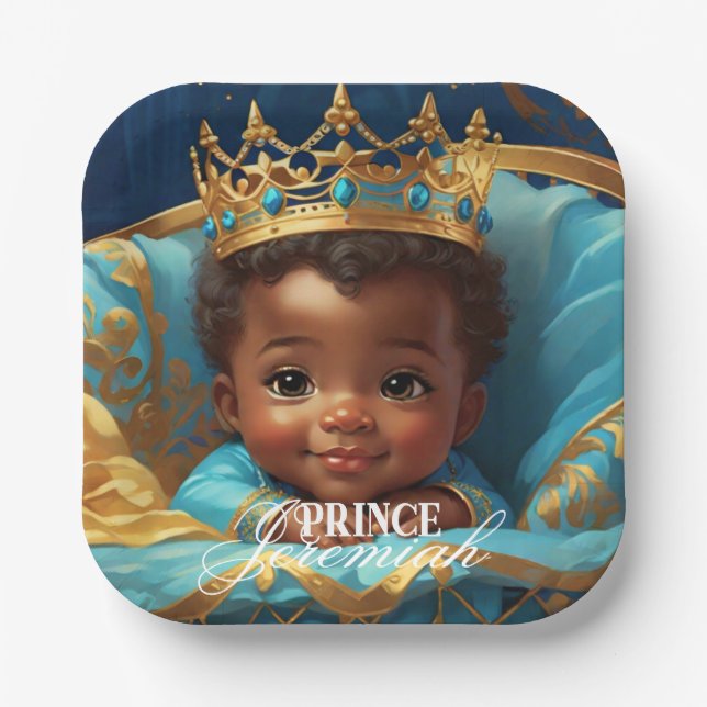 Adorable African Prince Royal Baby Shower/Birthday Paper Plate (Front)