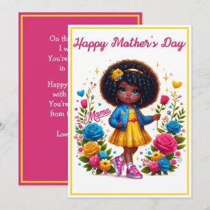 Adorable Afro Girl Yellow/Pink Flower Mother's Day Holiday Card