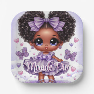Adorable Afro Puff Baby Girl Pastel Purple Paper Plate