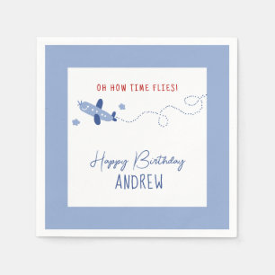 Adorable Airplane How Time Flies First Birthday  Napkin