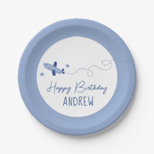 Adorable Airplane How Time Flies First Birthday  Paper Plate