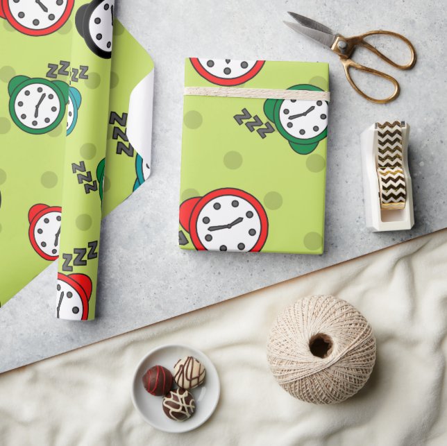 Adorable alarm clock green red blue Wrapping Paper (Crafts)