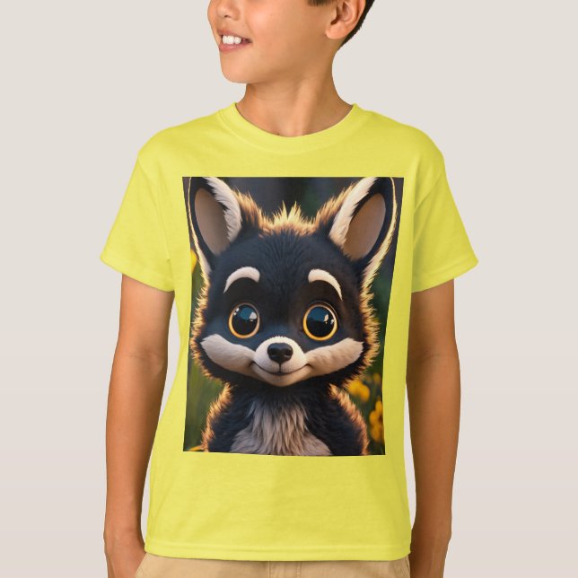 Adorable All-Black Baby Coyote with Big Eyes  T-Shirt (Front)