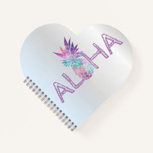 Adorable Aloha Hawaiian Pineapple, Silver Notebook