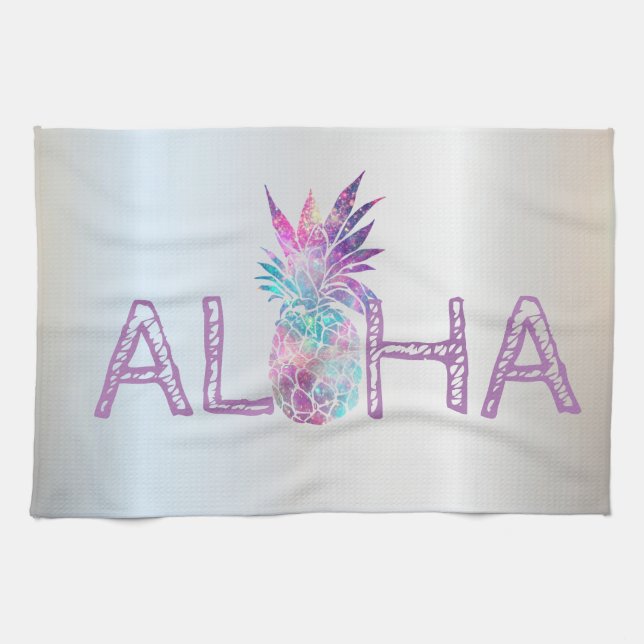 Adorable Aloha Hawaiian Pineapple, Silver Tea Towel (Horizontal)