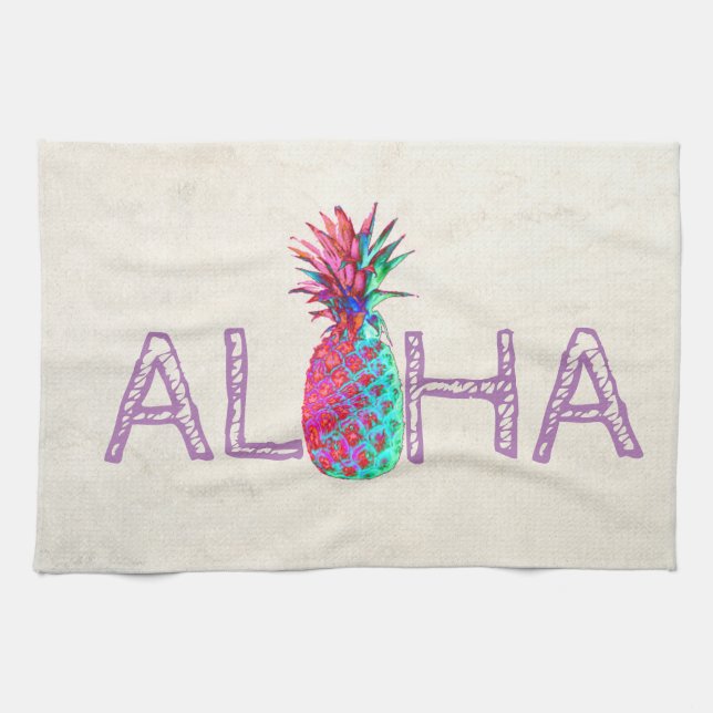 Adorable Aloha Hawaiian Pineapple Tea Towel (Horizontal)