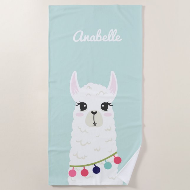 Adorable Alpaca Personalised Kids Beach Towel (Front)