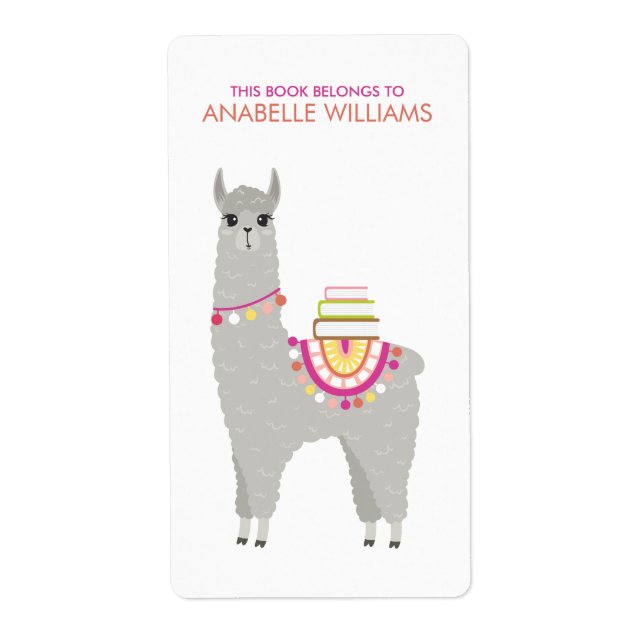 Adorable Alpaca Personalised Kids Bookplate (Front)