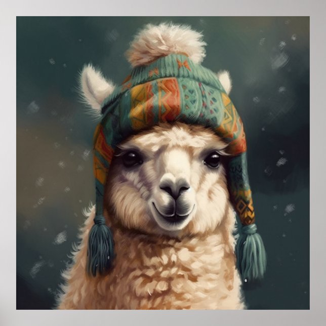 Adorable alpaca wearing cute Bolivian beanie  Poster (Front)