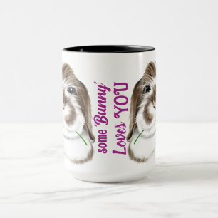 Adorable American Fuzzy Lop Rabbit with pink Tulip Mug