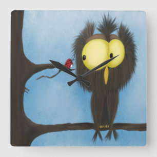 Adorable And Colourful Owl Oliver Square Wall Clock