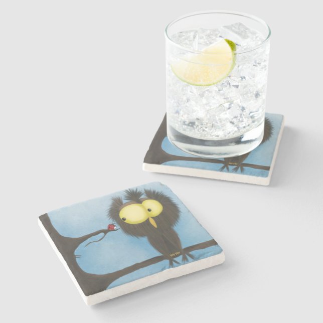 Adorable And Colourful Owl Oliver Stone Coaster (Side)