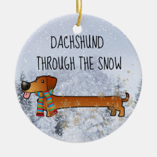 Adorable and Funny Dachshund Through The Snow Ceramic Tree Decoration