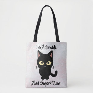 Adorable and Superstitious Cat Design Tote Bag