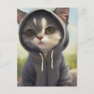 Adorable and Sweet Kitten Wearing a Hoodie Postcard