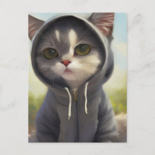Adorable and Sweet Kitten Wearing a Hoodie Postcard
