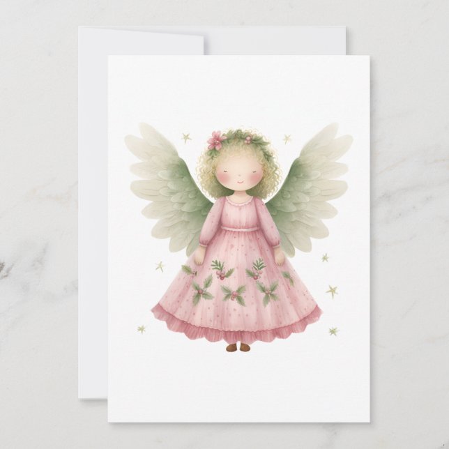 Adorable Angel Blank Christmas Holiday Note Card (Front)