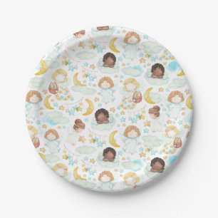 Adorable Angels and Stars Watercolor Art Paper Plate